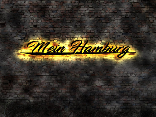 Skyline Hamburg HH Hansestadt  LED Wandbild Stadt  Karte Map Stadtplan Wandsticker Leuchtbild Neonreklame Wandtattoo Reiseführer Silhouette