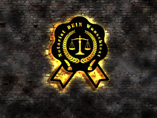 Notar Notariat  Kanzlei Paragraph Zeichen Schild  Deko Waage Leuchtschild Buch Wandlampe LED Wandbild Neon sign Werbung Justitia Lawyer