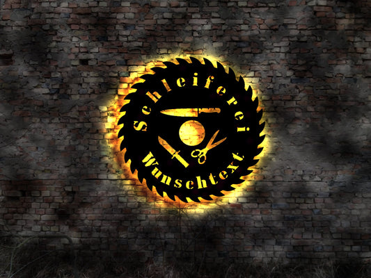 LED Schild Schleiferei Schleifstein Schleifdienst Schleifservice Buch Schleifer sign Werkzeugschleifer Werkzeug Schleiferei Meister