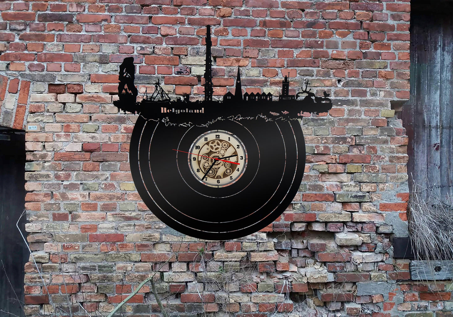 Wanduhr Uhr Holzuhr Uhren Ziffernblatt Skyline Helgoland Nordsee Stadt Karte Map Wandsticker Leuchtbild Neonreklame Wandtattoo Reiseführer