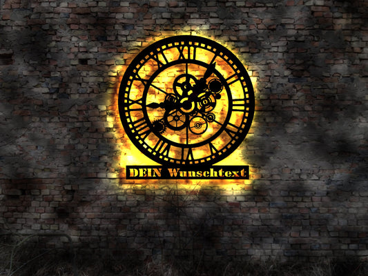LED Wandbild Bild Silhouette Uhrmacher Uhr Firmenschild sign Wanduhr Armbanduhr Uhren Uhrwerk Zahnräder Zahnrad Taschenuhr Uhrzeit Zeiger