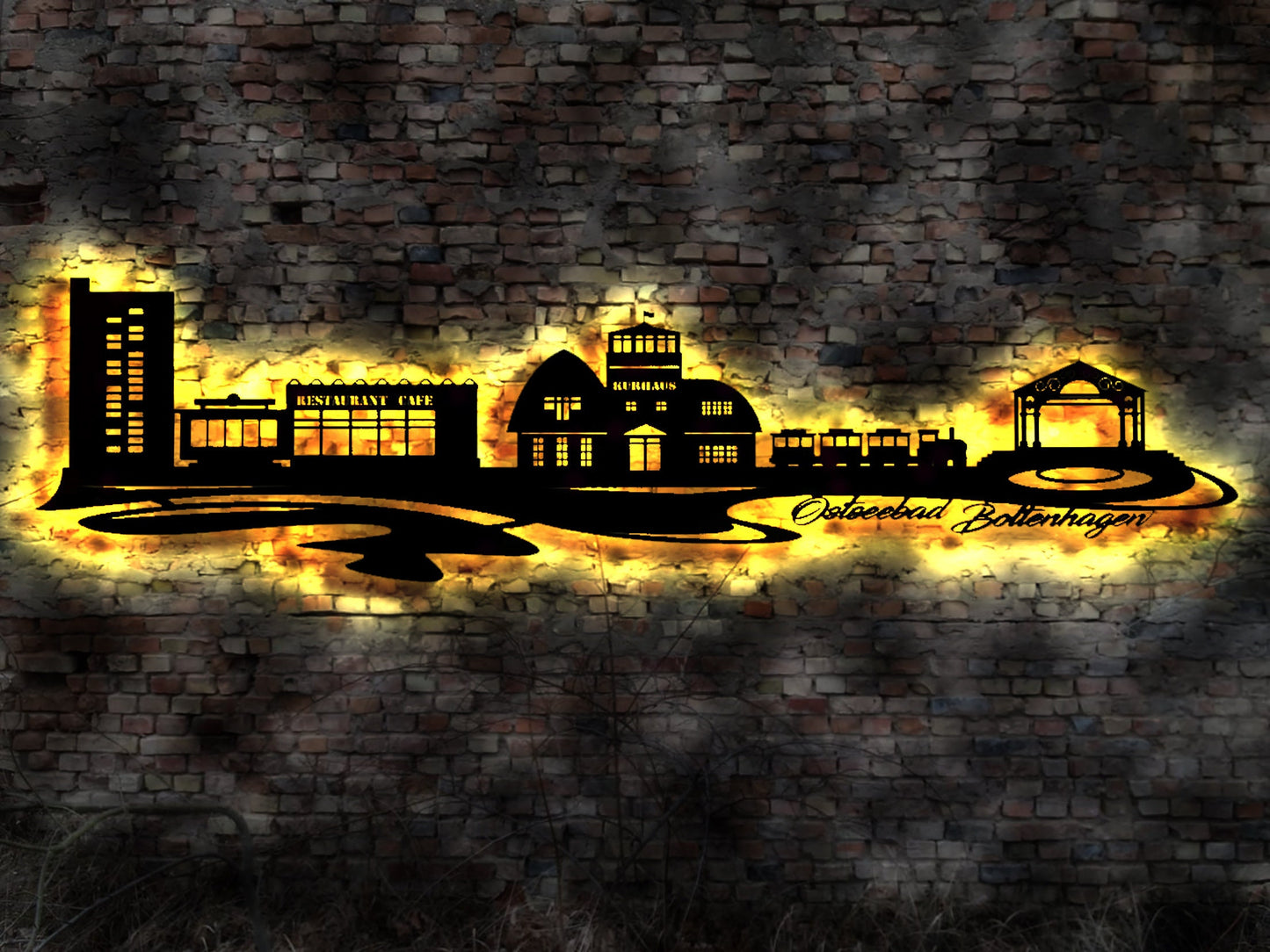 Skyline Ostseebad Boltenhagen Wandbild Holz Stadt AK Karte Map Stadtplan Wandsticker Leuchtbild  Wandtattoo Reiseführer Silhouette