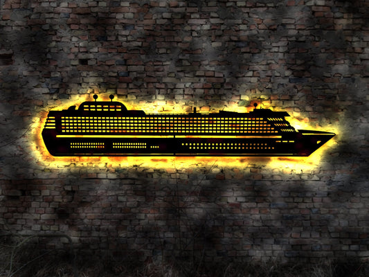 LED Wandbild Schiff Dampfer Boot Urlaub Kreuzfahrt Kreuzfahrschiff Seegelboot Bild Holz Holzbild Gemälde Kunst