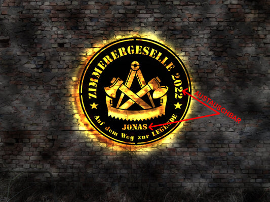 Leuchtreklame Zimmerer Zimmermann Schild no Aufkleber Bild Logo T-shirt Hose Geschenk Idee Gesellenprüfung  Zimmerergeselle Geselle Prüfung