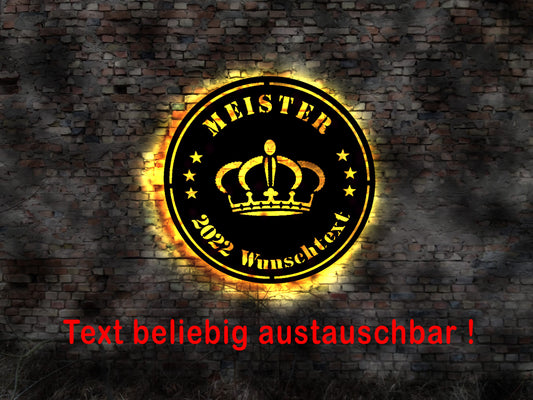 Leuchtreklame LED Schild Meister Dachdeckermeister Zimmerermeister Handwerksmeister Geschenk bestandene Prüfung Idee KFZ-Meister Gewinner