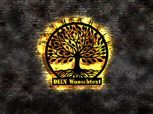 Leuchtreklame Logo Schild Baumschule Baum Bäume Strauch Stäucher pflanzen Gärtnerei Gärtner Stauden Gartengeräte umgraben Bewässerung