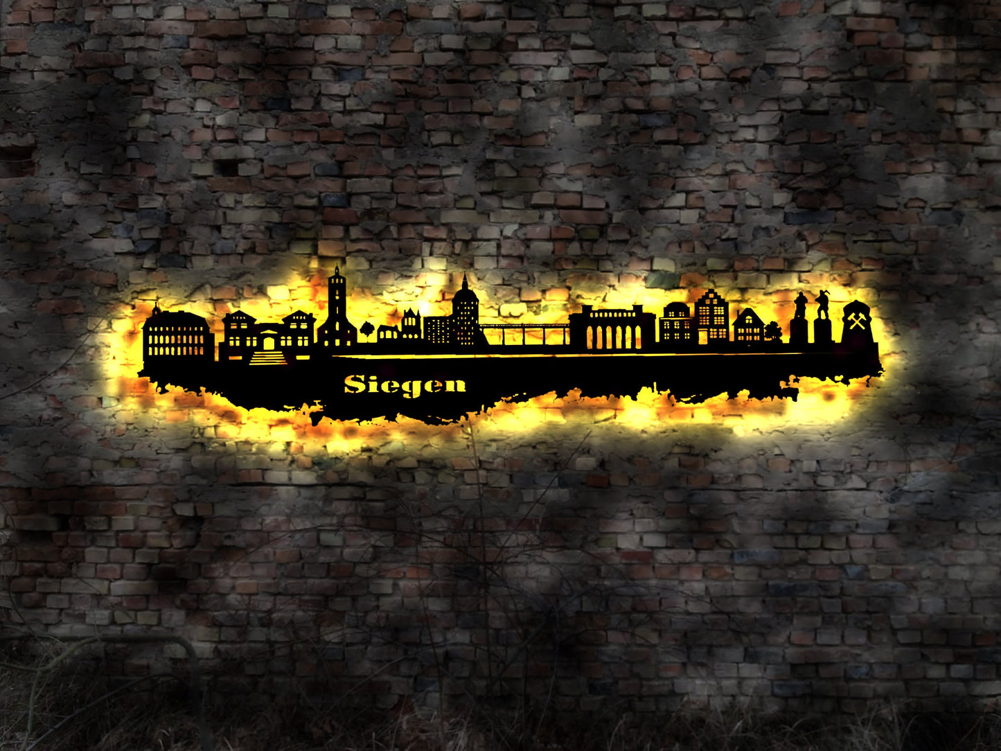 Skyline Siegen LED Wandbild Holz Stadt AK Karte Map Stadtplan Wandsticker Leuchtbild Neonreklame Wandtattoo Reiseführer Silhouette