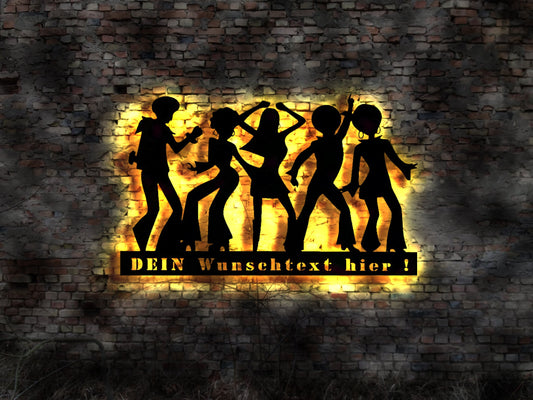 LED Wandbild Tanzen 70er 60er Jahre Schlaghose Neon sign Tanz Discokugel