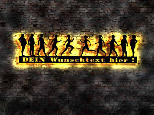 Leuchtreklame LED Schild Wandbild Holz  abnehmen Gewichtsverlust Dünn Dick  gesunde Ernährung  gesundes Essen Übergewicht verlieren