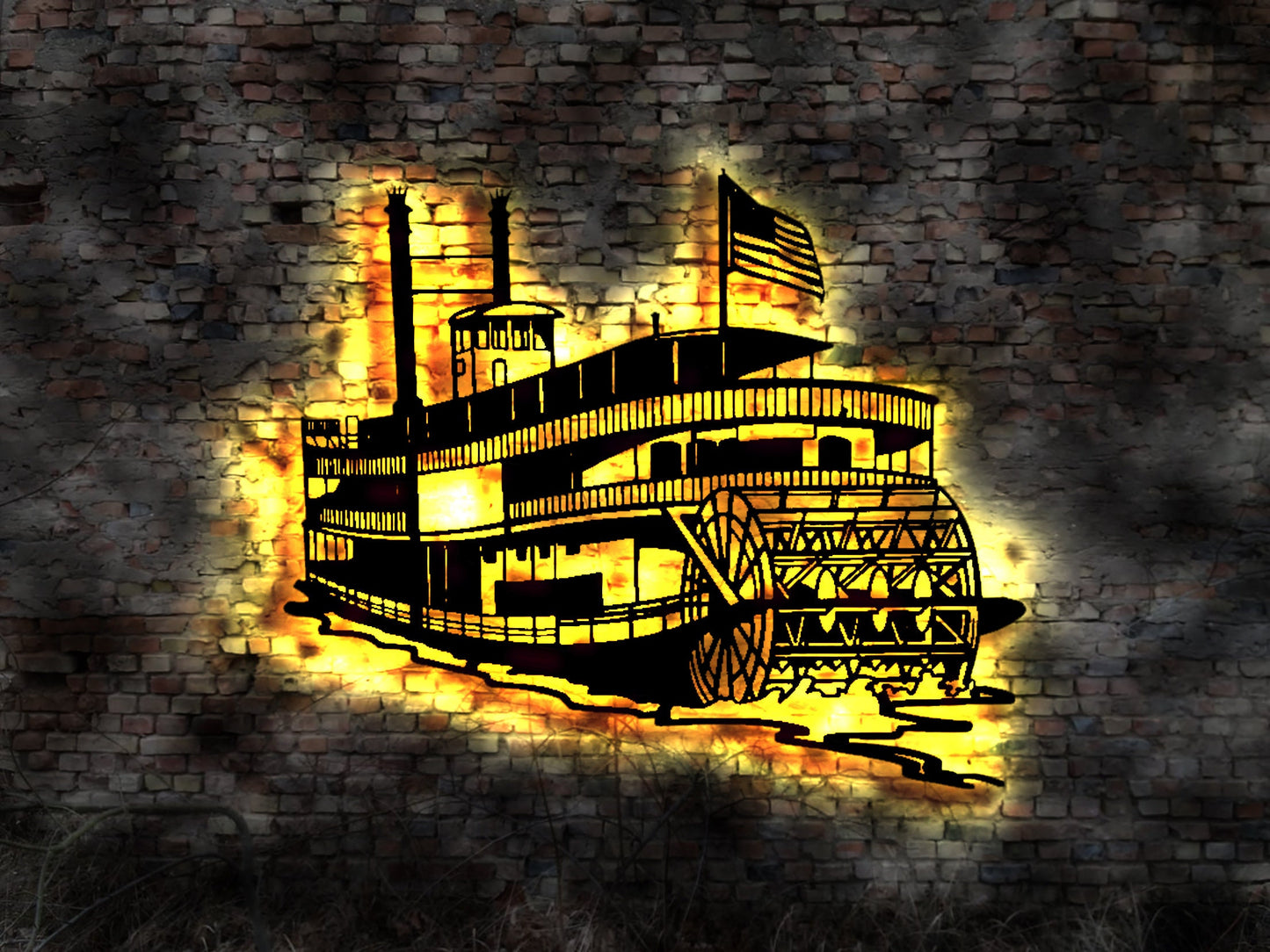 LED Wandbild Schiff Dampfer Boot Urlaub Schaufel Schaufelrad Schiffsschraube Schiffsmotor  Seegelboot Bild Holz Holzbild Gemälde Kunst