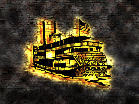 LED Wandbild Schiff Dampfer Boot Urlaub Schaufel Schaufelrad Schiffsschraube Schiffsmotor  Seegelboot Bild Holz Holzbild Gemälde Kunst