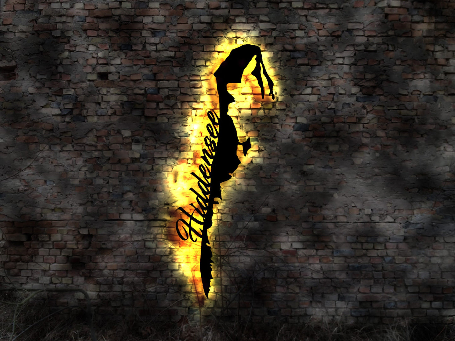 Skyline Hiddensee Ostsee Urlaub  LED Wandbild Holz Stadt AK Karte Map Wandsticker Leuchtbild Neonreklame Wandtattoo Reiseführer Silhouette