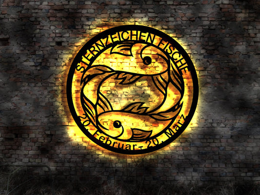 LED Wandbild Sternzeichen Horoskop Wandtattoo Aufkleber Neon Sign Fische Fisch Kette Halskette Tierkreiszeichen Schild signWandtattoo Bild