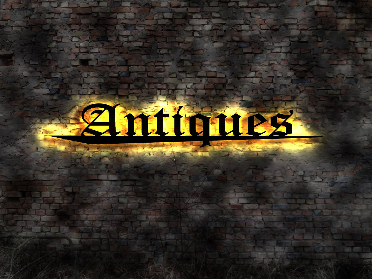 Antiquitäten Handel Antiques neon Leuchtreklame Laden Geschäft store Flomarkt Trödel Trödelhalle Deko Schild Aufkleber Wandtattoo