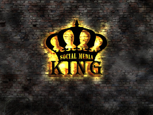 LED Schild Sign  Leuchtreklame Social Media King no Emailschild Blechschild Holzschild Werbeschild Beschilderung lustiges witziges Hinweis