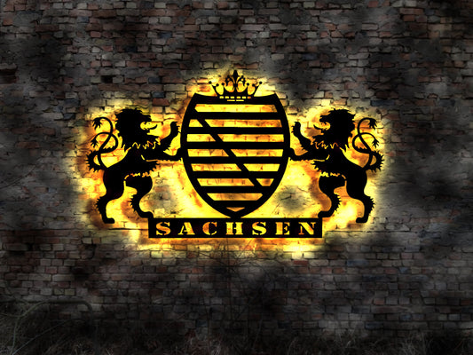 Sachsen  Wappen LED Leuchtschild no Glasdekor KFZ-Aufkleber Symbol Wandtattoo sign Freistaat Bundesland Karte Map Leuchtreklame Schild
