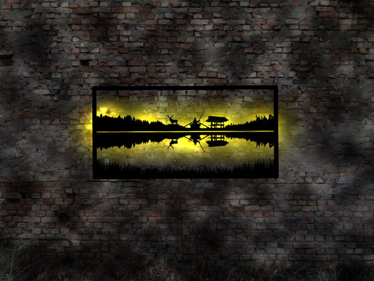 Skyline Abendstimmung Sonnenuntergang  LED Wandbild Holz romantisches Geschenk Romaniker Neonreklame Wandtattoo Reiseführer Silhouette