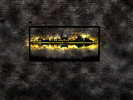Skyline Insel  Sonne Sonnenuntergang  LED Wandbild Holz romantisches Geschenk Romaniker Neonreklame Wandtattoo Reiseführer Silhouette