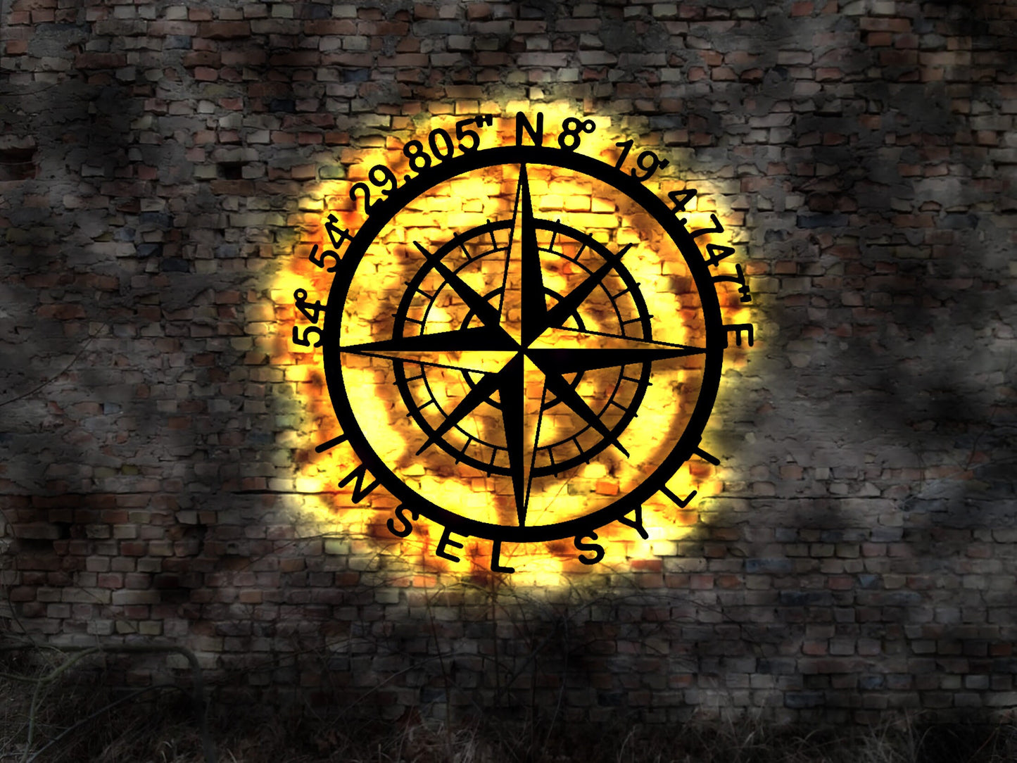 Skyline Insel Sylt Nordsee Urlaub LED Wandbild Holz Stadt AK Karte Map Wandsticker Leuchtbild Neonreklame Wandtattoo Reiseführer Kompass GPS