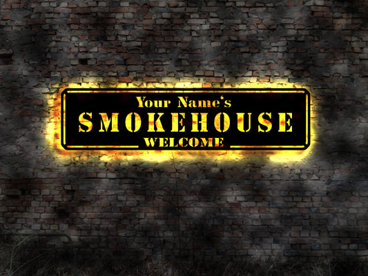 LED Schild Smokehouse sign Leuchtreklame Schilder  custom made Rauch Qualm räuchern BBQ Räucherware Fleisch Räucherfisch geräuchert