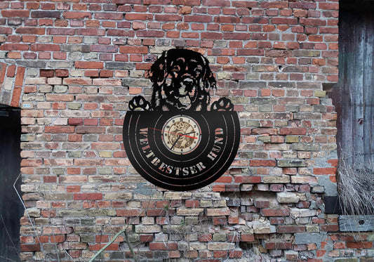 Neufundländer Wanduhr Uhr Holzuhr Uhren Ziffernblatt Clock Holz Armbanduhr Hundezucht Bild  Dog Hund wood wall sign sticker Welpen Welpe