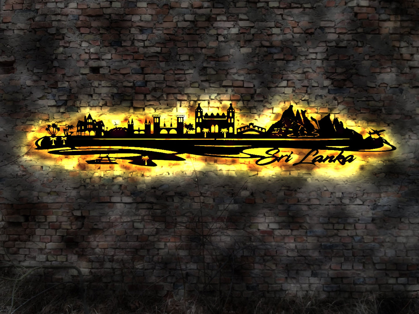 Skyline Sri Lanka LED Wandbild Holz Stadt AK Karte Map Wandsticker Leuchtbild Neonreklame Wandtattoo Reiseführer Silhouette Karibik
