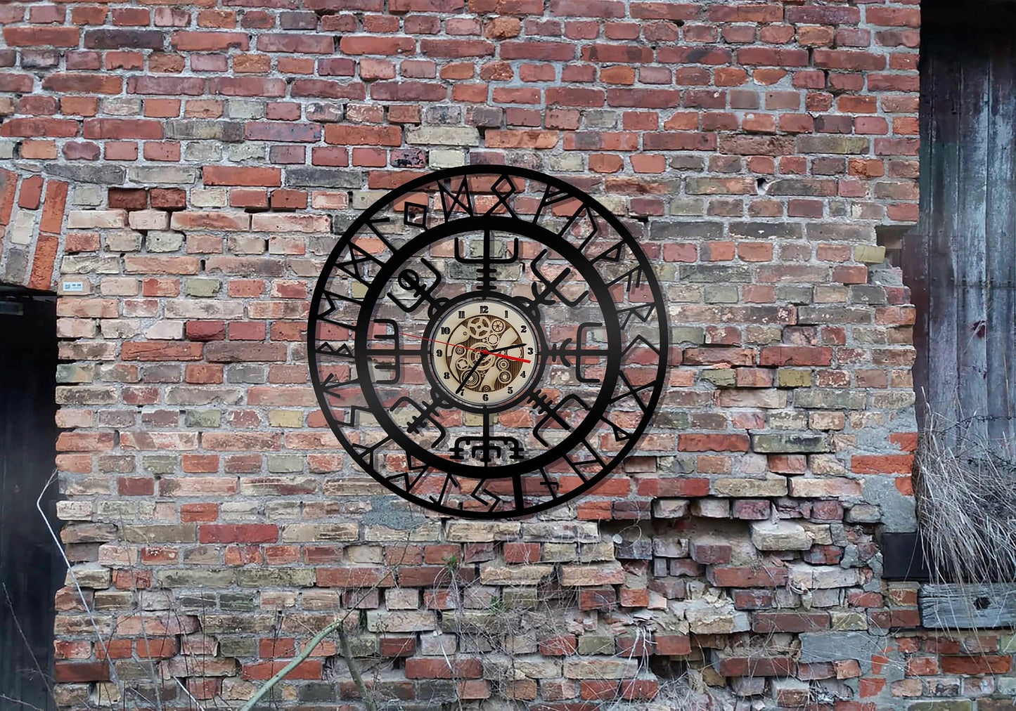 Uhr Wanduhr wall sign Vegvisier Vegvisir Vikinger Viking Valhalla Vallhalla Runen Kette Emblem Logo Sticker Wandbehang Wanddeko Uhren