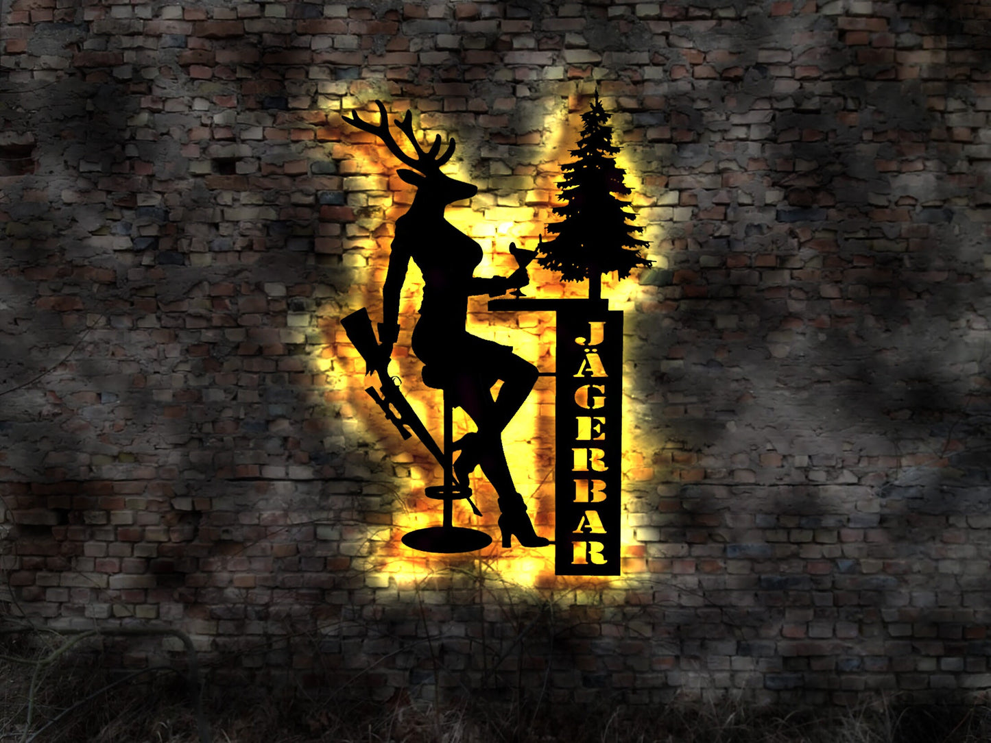 Jagd LED Wandbild Jäger no Aufkleber Revier Buch Fernglas Flinte Jagdmesser sign Neonreklame Leuchtschild Logo Werbung Weidmannsheil