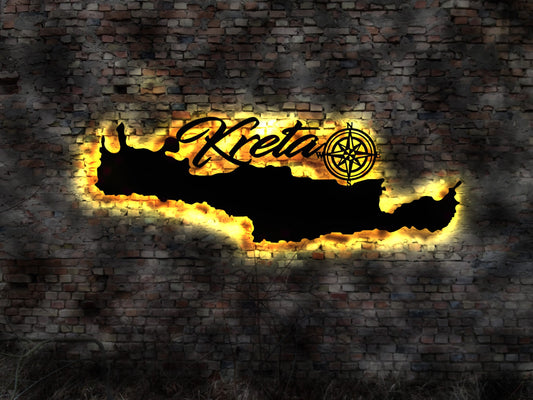 Skyline Kreta Griechenland Map  LED Wandbild Insel  Holz Stadt AK Karte Wandsticker Leuchtbild  Wandtattoo Reiseführer Autoaufkleber Sticker