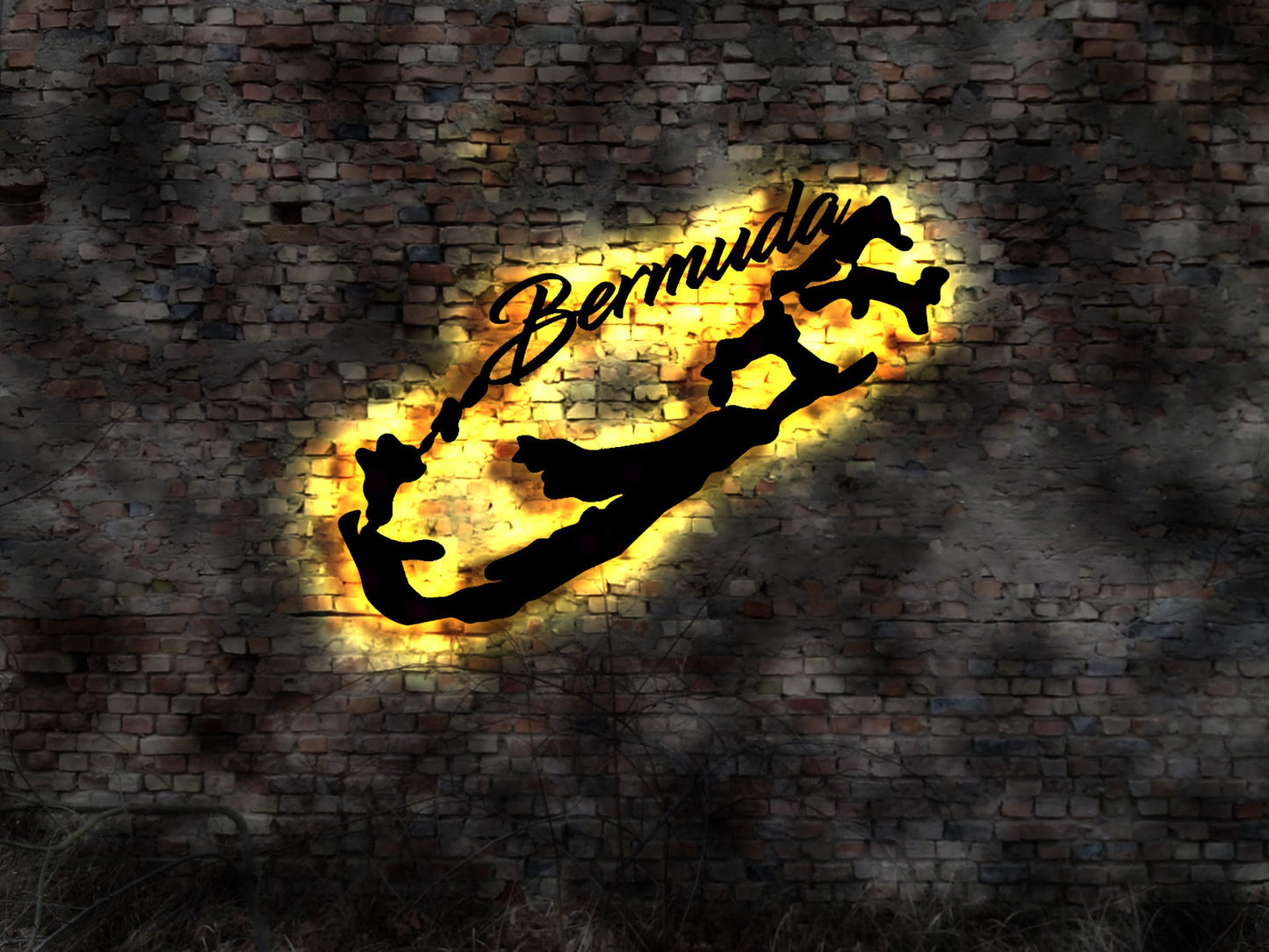 Skyline Bermuda Urlaub  LED Wandbild Holz Stadt AK Karte Map Wandsticker Leuchtbild Neonreklame Wandtattoo Reiseführer Silhouette Ozean