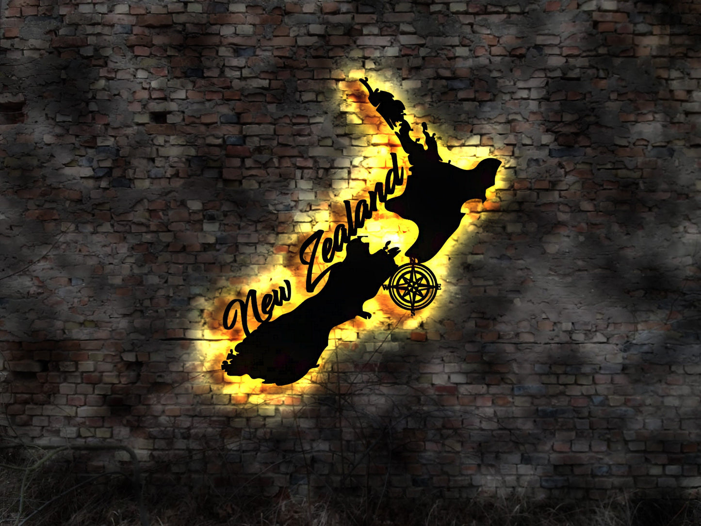 Skyline New Zealand LED Wandbild Holz Stadt AK Karte Map Wandsticker Leuchtbild Neonreklame Wandtattoo Reiseführer Silhouette Ozean