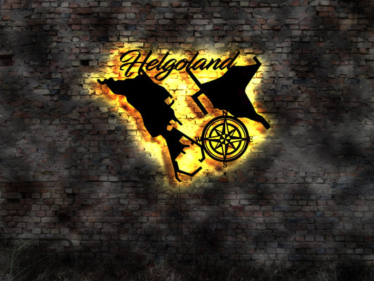 Skyline Helgoland Nordsee  Urlaub  LED Wandbild Holz Stadt AK Karte Map Wandsticker Leuchtbild Autoaufkleber Inselaufkleber Auto Silhouette