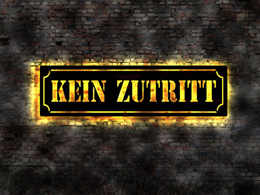 LED Wandbild Holz  Kein Zutritt verboten Hinweisschild Verbotsschild Warnschild Beschilderung Pfeil