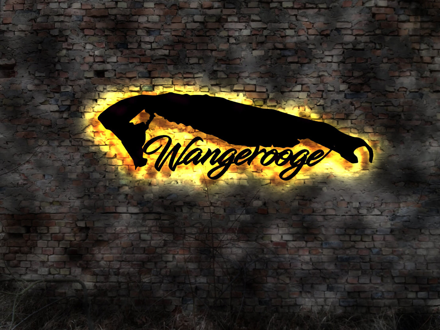 Skyline Wangerooge Wattenmeer LED Wandbild Insel Holz Stadt AK Karte Stadtplan Wandsticker Leuchtbild Wandtattoo Reiseführer Silhouette