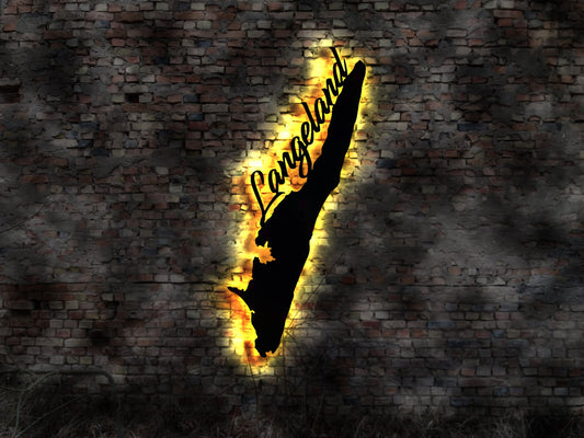 Skyline Langeland Denmark Dänemark Map  LED Wandbild Insel  Holz Stadt AK Karte Wandsticker Leuchtbild  Wandtattoo Reiseführer Silhouette