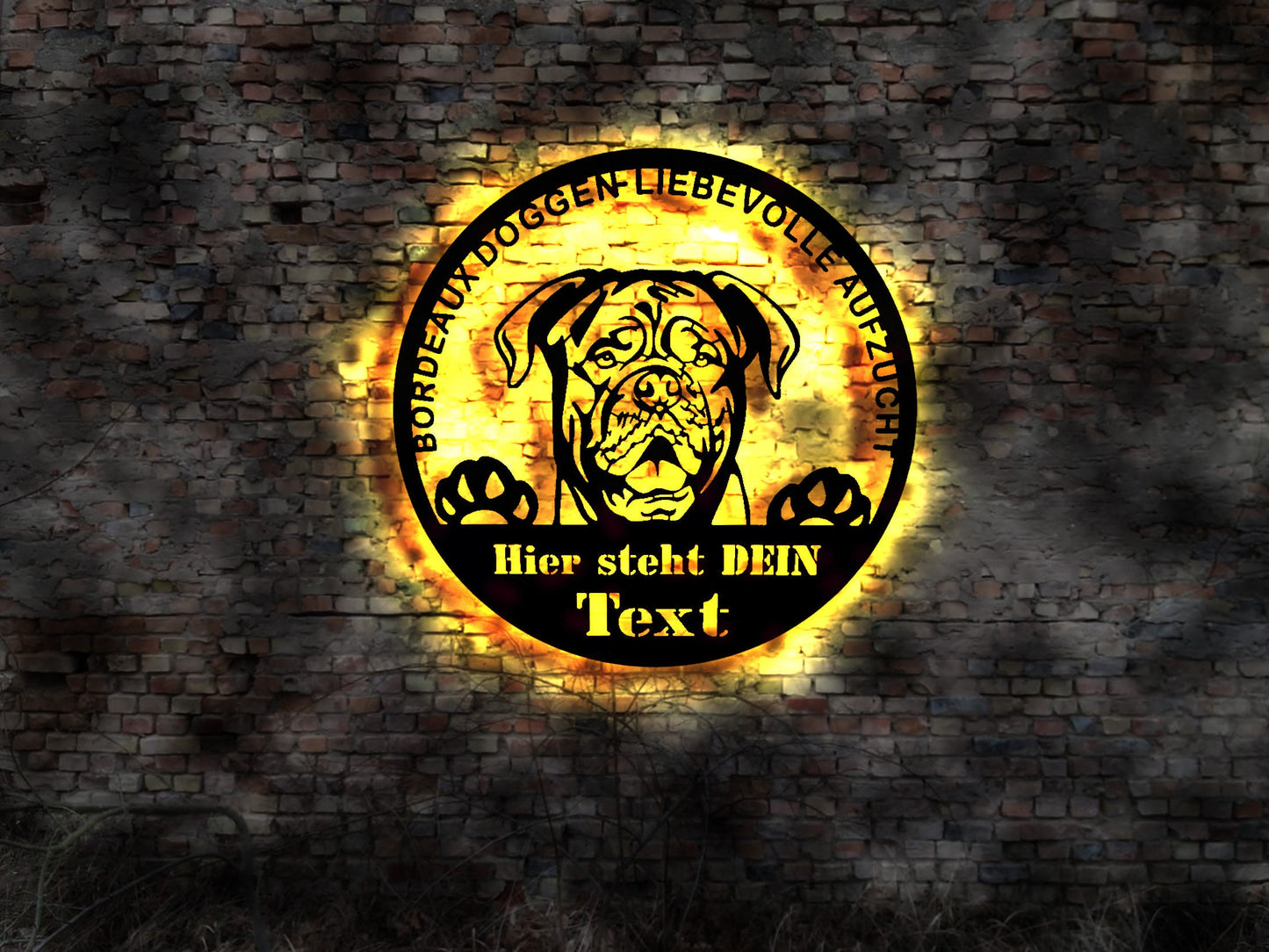 3D LED Bordeaux Dogge aus Holz Hund Dog Zucht Züchter Geschirr