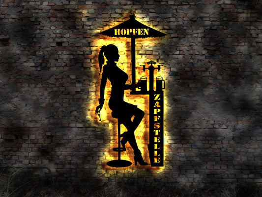 LED Wandbild Bier Hopfen Zapfstelle