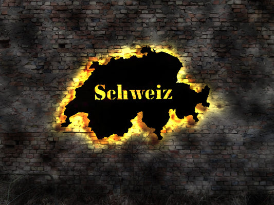 Silhouette Skyline Schweiz LED Wandbild