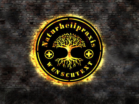 LED Wandbild Heilpraktiker Heilpraxis Schild Leuchtschild Firmenschild Deko Naturheilpraxis Heilsteine