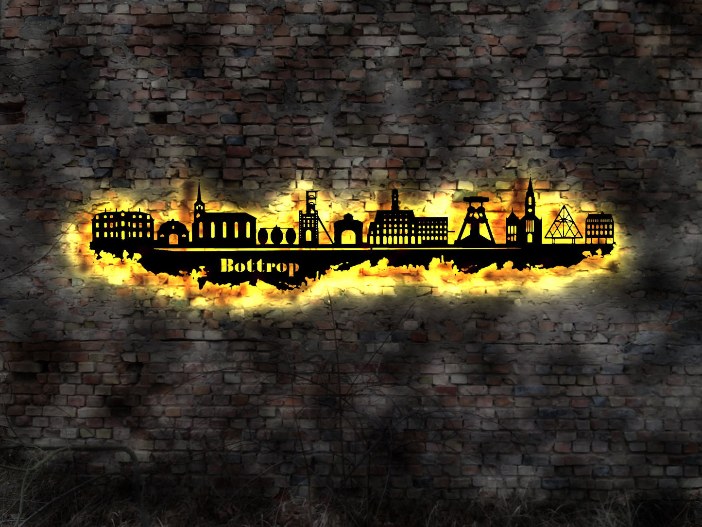 Skyline Stadt Bottrop LED Wandbild Holz Stadt AK Karte