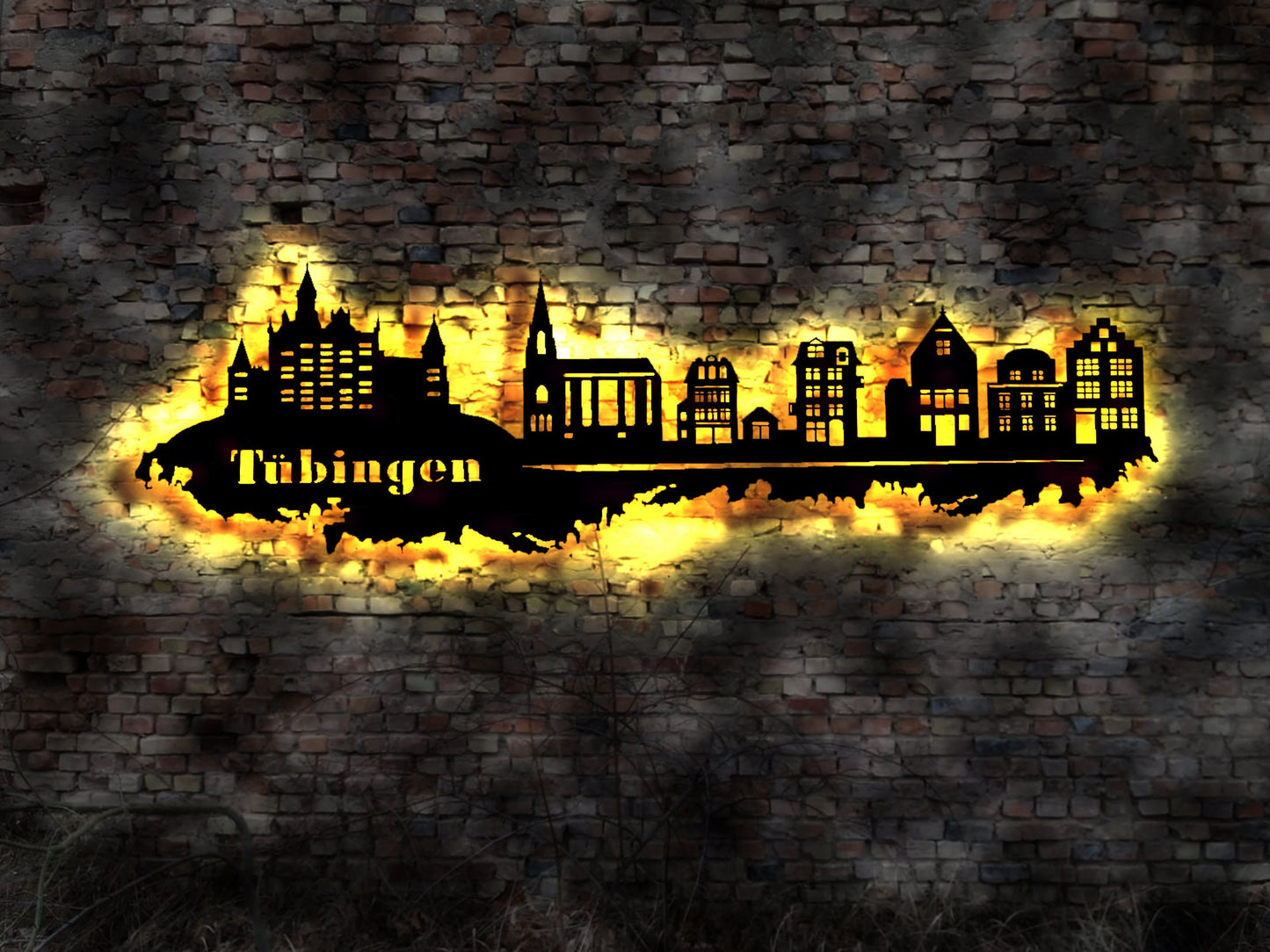 Skyline Tübingen  LED Wandbild Holz Stadt AK Karte Map Stadtplan