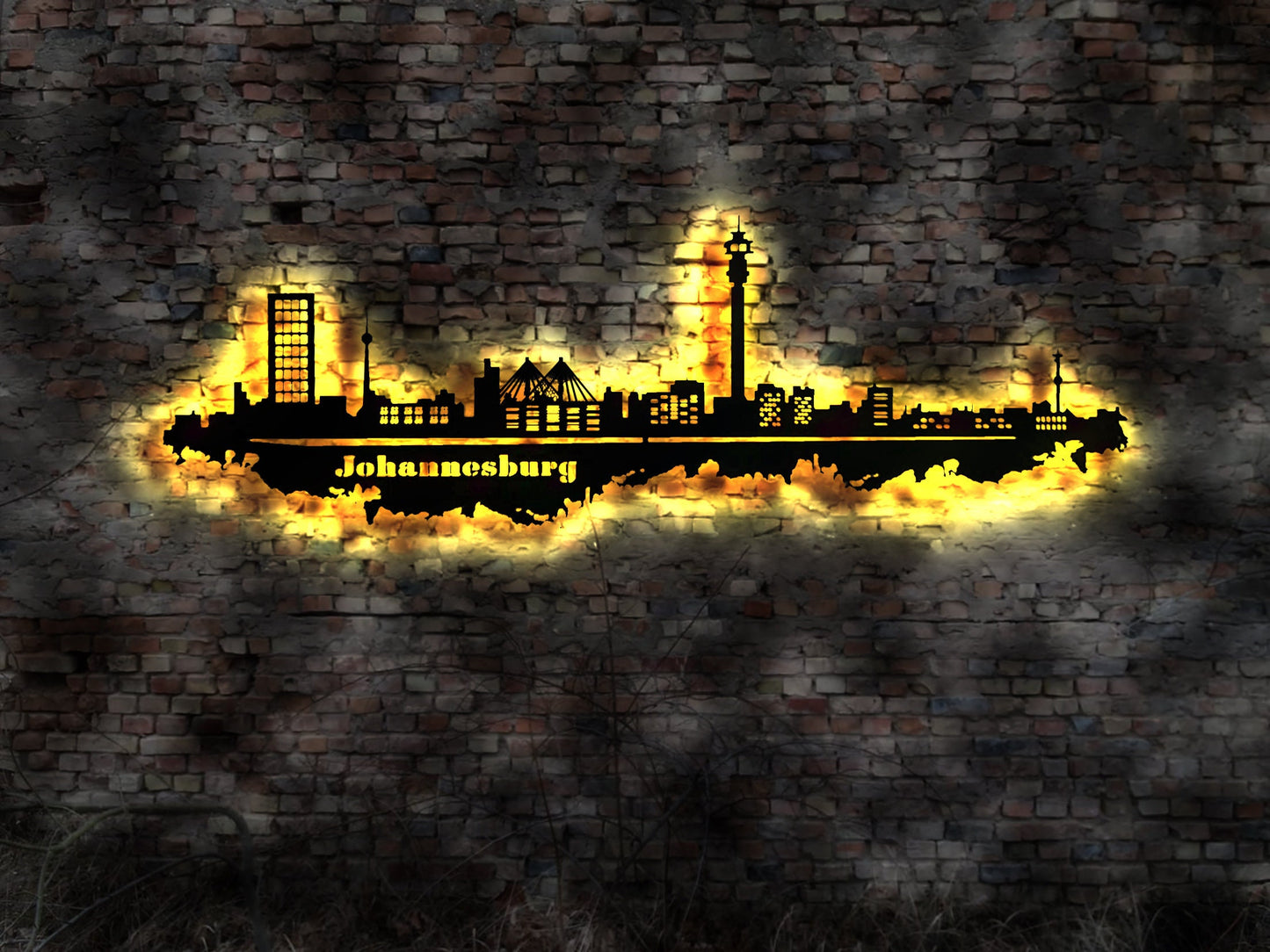 Skyline Johannesburg   LED Wandbild Holz Stadt AK Karte Map Stadtplan Wandsticker Leuchtbild Neonreklame