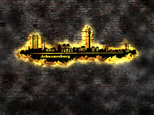 Skyline Johannesburg   LED Wandbild Holz Stadt AK Karte Map Stadtplan Wandsticker Leuchtbild Neonreklame