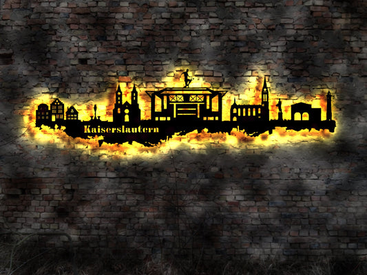 Skyline Kaiserslautern  LED Wandbild Holz Stadt AK Karte Map Stadtplan Wandsticker Leuchtbild Neonreklame