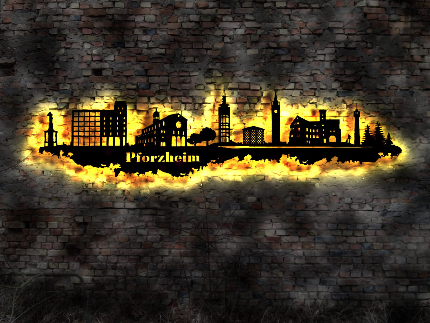 Skyline Pforzheim LED Wandbild Holz Stadt AK Karte Map Stadtplan Wandsticker Leuchtbild Neonreklame