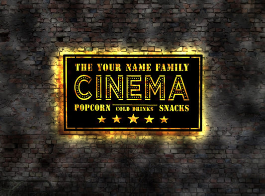 Leuchtreklame Kino Cinema Popcorn Deko Wandtattoo Movie  Film Blechschild Leuchtschild Wandsticker Leuchtbild Neonreklame Neon sign