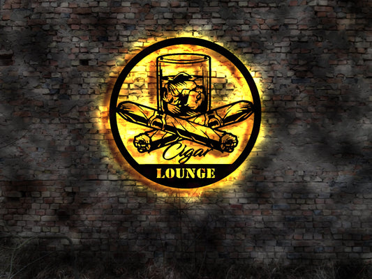 Leuchtreklame Cigar Zigarre Zigarren Lounge Smoking Raucherlounge Whiskey no Gläser  bottle Fass Bar Tresen Holzfass Bottles sign Schild