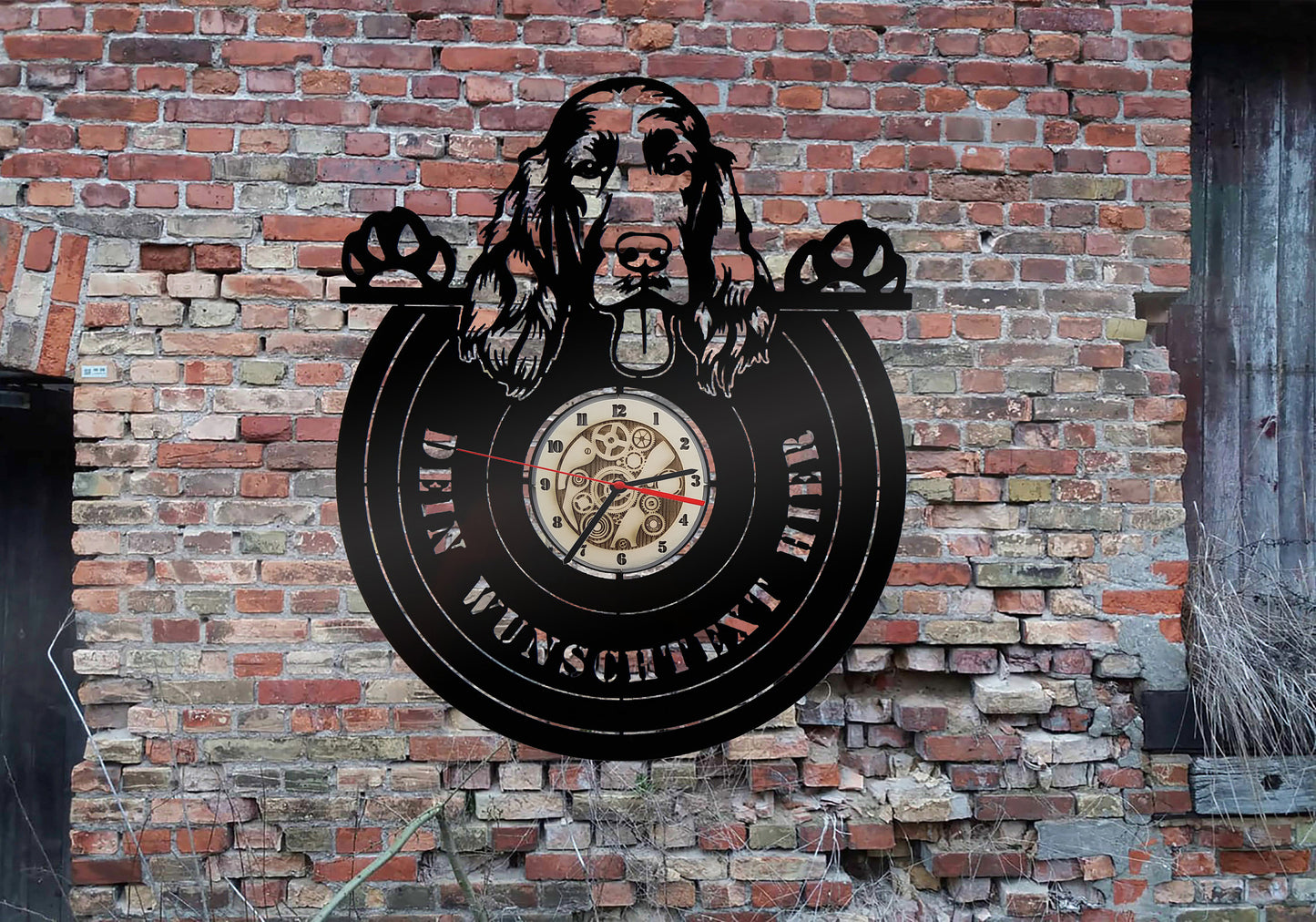Irish Setter Wanduhr Uhr Holzuhr Uhren Ziffernblatt Clock Holz Armbanduhr wood wall sign sticker Welpen Welpe
