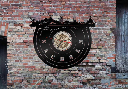 Sachsen Bundesland  Wanduhr Uhr Holzuhr Uhren Ziffernblatt Clock Holz Armbanduhr Skyline Silhouette Aufkleber