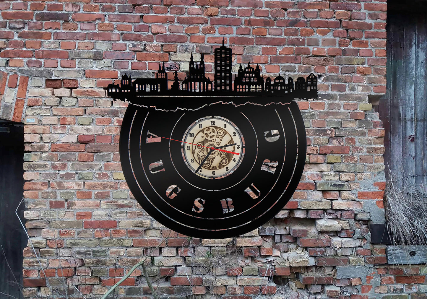Augsburg Stadt Wanduhr Uhr Holzuhr Uhren Ziffernblatt Clock Holz Armbanduhr Skyline Silhouette Aufkleber
